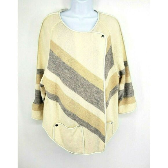 Chico’s Wool Jacket Ivory Leather Trim - Picture 1 of 8